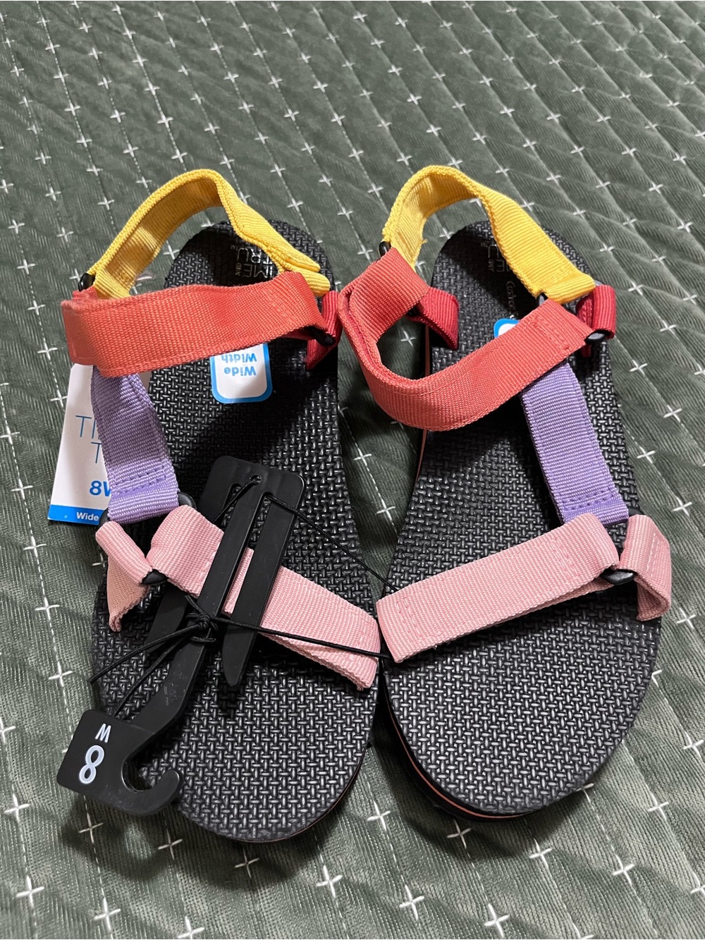 Womens Colorblock Multi-Strap Sandals - Pink, Red, Yellow, Purple